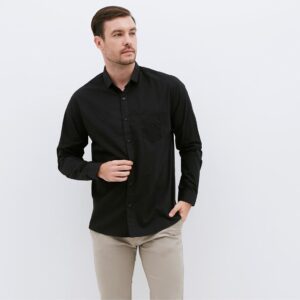 Kemeja Pria Basic Polos Panjang Hitam