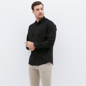 Kemeja Pria Basic Polos Panjang Hitam - Image 3